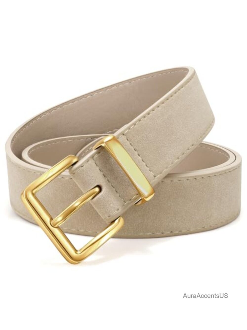 Women's Faux Suede Belt with Gold Buckle, Elegant Fashion Accessory for Jeans &